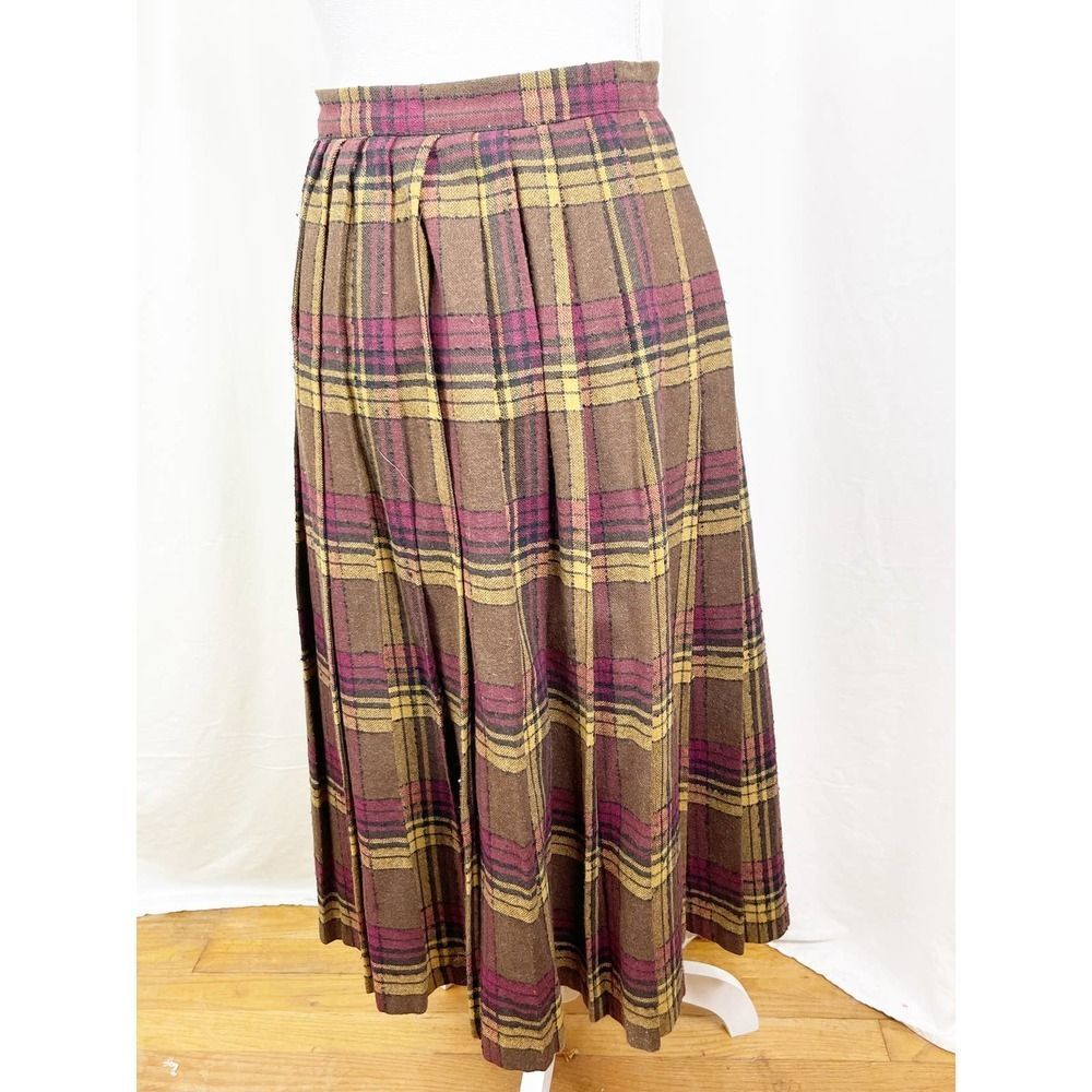 Vintage 1970's It's Magic Plaid Wool Flat Front Pleated Wrap Skirt - Picture 4 of 5